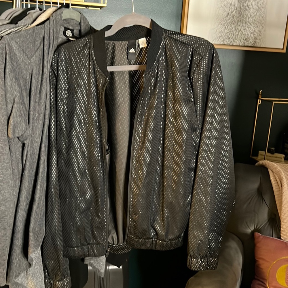 NWOT Adidas black bomber jacket shiny